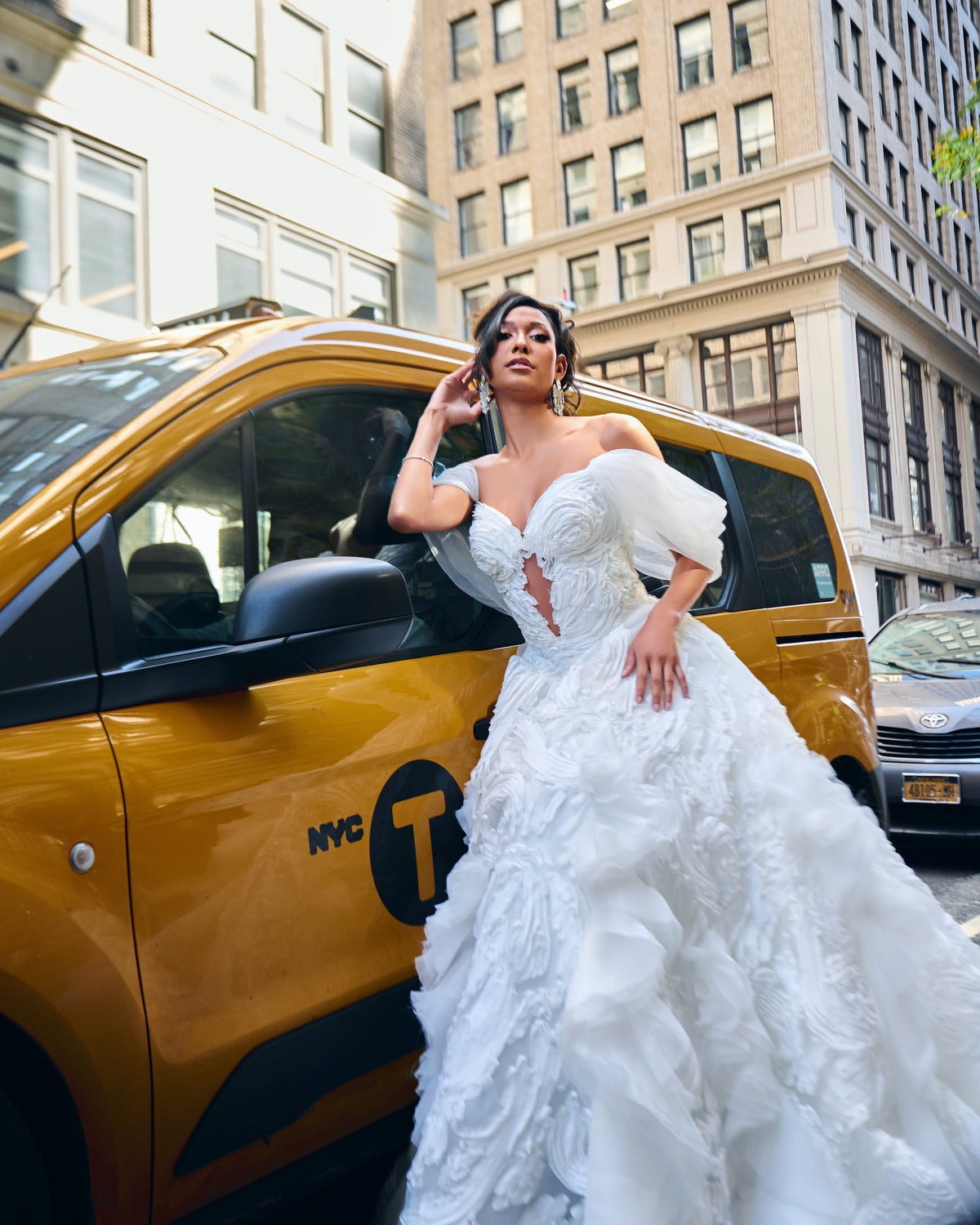 Ellenelle Bridal Swan Gown Textured Ball Gown, Sweetheart Neckline, Whimsical Sleeves